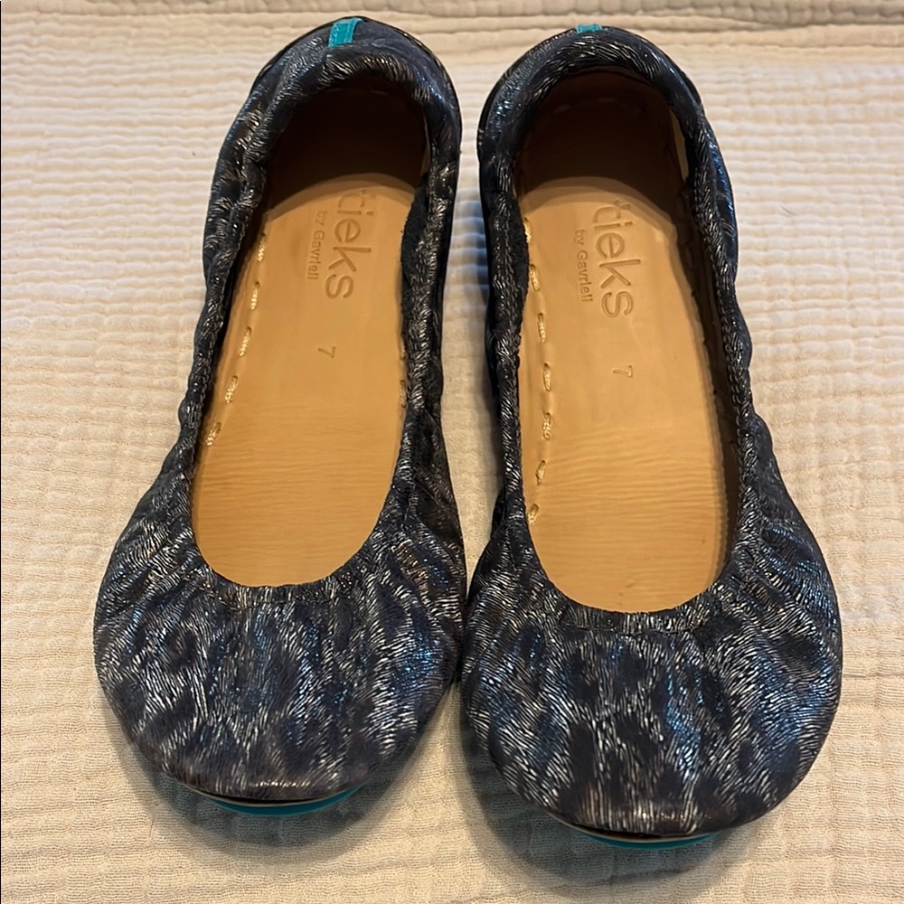 Tieks Blue Leopard Flats